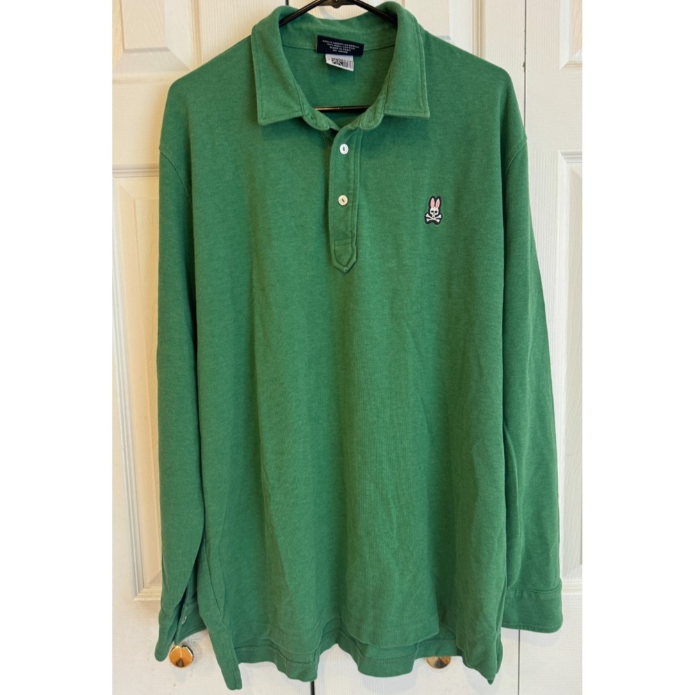 Psycho Bunny Long Sleeve Polo Shirt Green Pima Cotton Embroidered Logo Men's 9